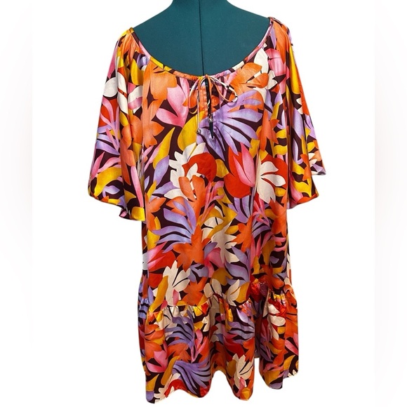 Tallulah Kate Puff Sleeve Bright Floral Tiered Mini Shift Dress 2X - Picture 1 of 14